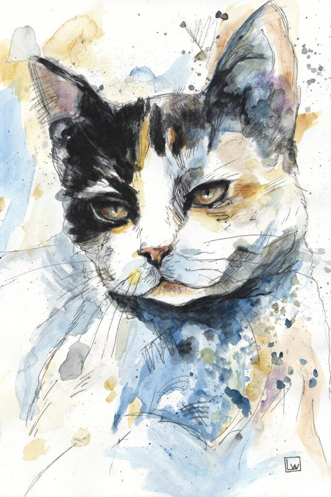 Calico cat ink and watercolor